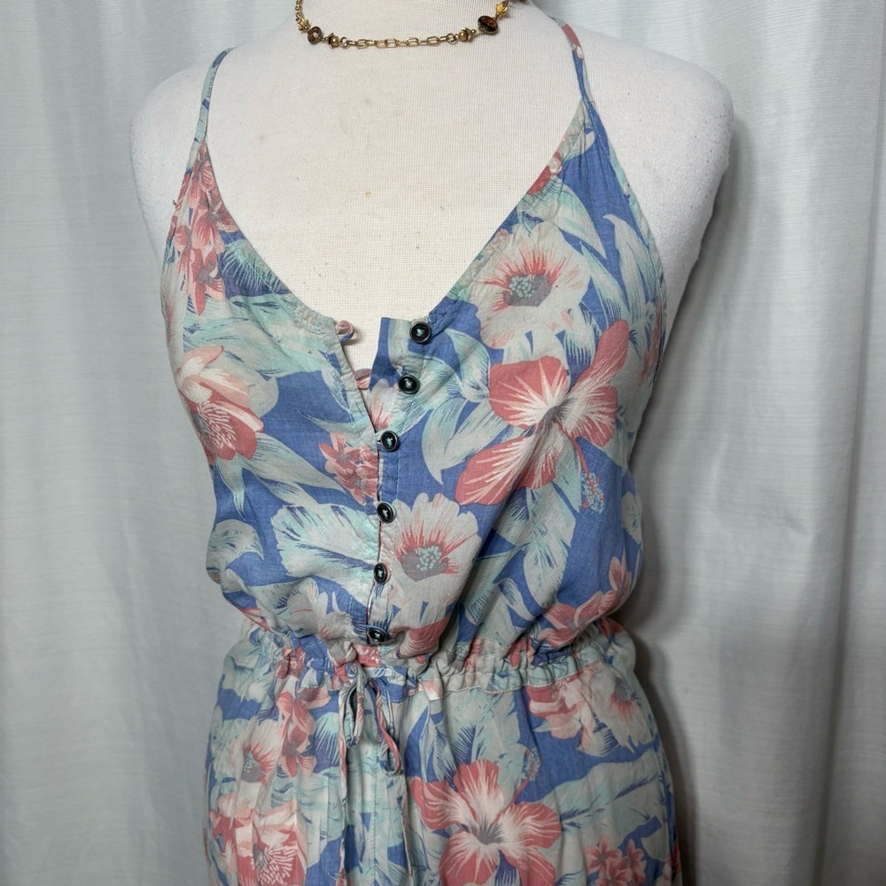 Rip Curl Floral Maxi Dress Boho Beach Vacation Summer Button Down Slit Size M - Picture 7 of 11